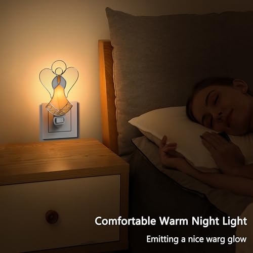 Stained Glass Guardian Angel Night Lights Plug in,Yellow Color - color: Angel Night Light-Yellow