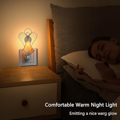 Stained Glass Guardian Angel Night Lights Plug in,Yellow Color - color: Angel Night Light-Yellow