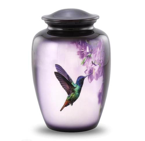 Hummingbird Cremation Urn for Adult Ashes – Elegant Purple Memorial Urn with Vibrant Hummingbird & Flowers – A Loving Tribute for Women & Men – Full-Size Funeral Urns Holds Up to 200 lbs (Large) - size: Large Full-Size