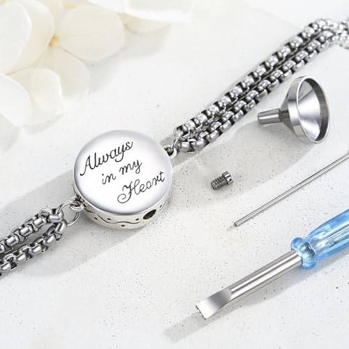 TUGHRA Ashes Bracelet for Women Urn Bracelet for Ashes 925 Sterling Silver Cremation Jewelry Memorial Gifts Keepsake Bracelet - style: Ashes Bracelet-coin-compass-white opal