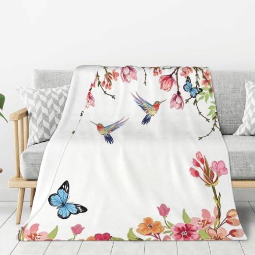 Butterfly Flowers Fleece Throw Blanket, Flannel Blankets for Couch 50"×60" - color: Hummingbird