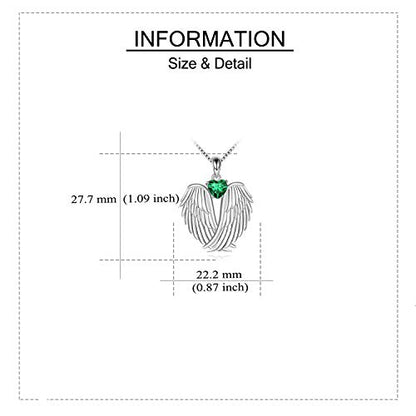 YFN Angel Wings Necklace 925 Sterling Silver Guardian Angel Wings Pendant Necklace Birthstone Necklace for Women Girls Christmas Jewelry Gifts - color: May-Green