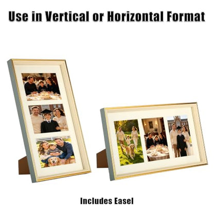 8x16 College Triple Photo Frame with Tempered Glass, PS10-BGT6 - color: BlueGolden, size: 8X16 inch