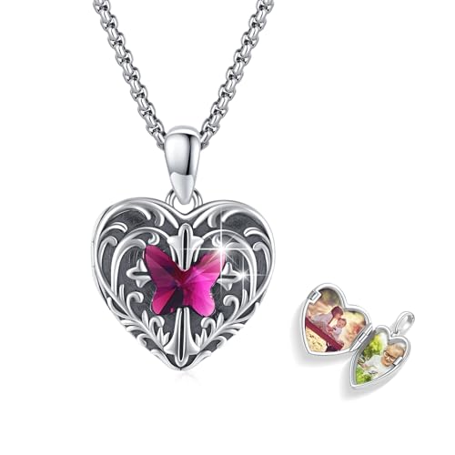 TUGHRA Mother's Day Gifts Gold Locket Necklaces for Women, 925 Sterling Silver Heart Photo Lockets Memorial Keepsake Jewelry Gift for Mom, Wife, Daughter - style: 2224-Rose Red