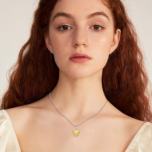 925 Sterling Silver Halo Heart Necklace for Women | Lwsary Love Heart Necklace, Heart Cut Birthstone Jewelry for Her - color: Yellow