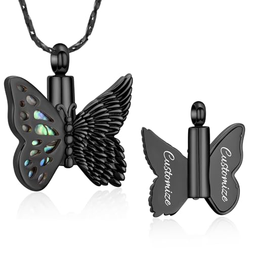 Imrsanl Butterfly Urn Necklace for Ashes Angel Wing Cremation Jewelry Keepsake Funeral Memorial Pendant Gifts of Loss Loved Ones for Women - color: Customize 1