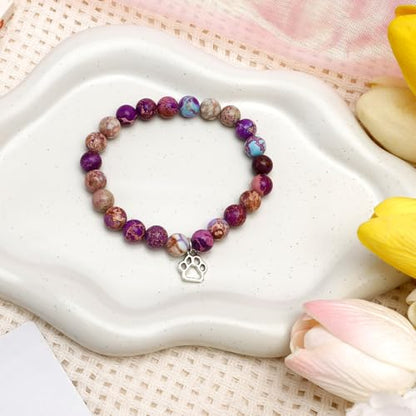 Aelciyue Pet Memorial Mothers Day Birthday Xmas Valentines Day Gifts for Loss Of Cats Dogs Mom Dad Paw Print Gifts Bracelets - style: Purple Paw Print