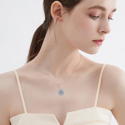 Round Locket Necklace 925 Sterling Silver Filigree/Flower Locket Necklace That Holds Pictures Birthday Christmas Jewelry Gifts for Women - color: 07-Sunflower Locket