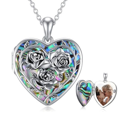 Dorunmo Locket Necklace 925 Sterling Silver Pictures Photo Keep Someone Near to You Custom Lockets Mother's Day Jewelry Personalized Photo Locket Gifts - color: A-Rose-Abalone, style: Locket Only