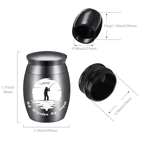 CREATCABIN Human Small Keepsake Urns for Human Ashes Mini Cremation Urns Stainless Steel Memorial Ashes Holder Share Urn Miniature Burial Funeral Jar 1.6 x 1.2Inch(Silver)-My Grandpa My Angel Fishing - style: My Grandpa My Angel Fishing