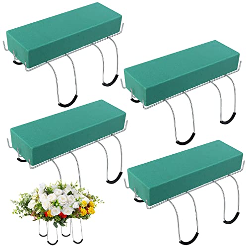 Karenhi 4 Pcs Headstone Flower Saddle, 12 Inch Galvanized Cemetery