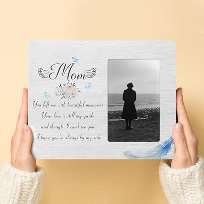 Mom Memorial Gifts for Loss of Mother, Remembrance Sympathy Gift Wooden Picture Frames, 4x6 inch Photo - color: Blue