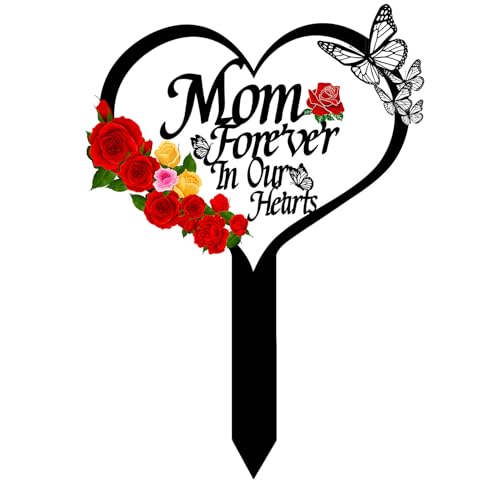 Memorial Grave Markers Heart Memorial Plaque Stake Sympathy Grave Markers Cemetery Cardinals Garden Stake Memorial Metal Grave Stake Decoration for Mom Dad Cemetery Outdoors Yard Garden (Mom-B) - color: Mom-B