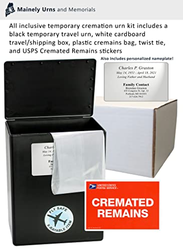 CarrySafe TSA-Approved Travel Urn Kit – Guaranteed Fly-Safe Temporary Cremation Urn for Human Ashes – Includes Personalization – Airline Friendly, 200 Cu in, Black Plastic with Travel Box - color: Black-personalized