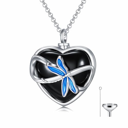 Rose & Daisy Urn Necklace - Sterling Silver Cremation Keepsake Memorial Jewelry - style: Dragonfly Urn Necklace
