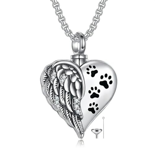 Urn Necklace for Ashes Blue opal Cremation Necklace Keepsake Memory Jewelry for Ashes of Loved Ones Keepsake - style: paw prints