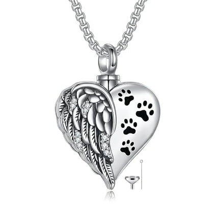Urn Necklace for Ashes Blue opal Cremation Necklace Keepsake Memory Jewelry for Ashes of Loved Ones Keepsake - style: paw prints