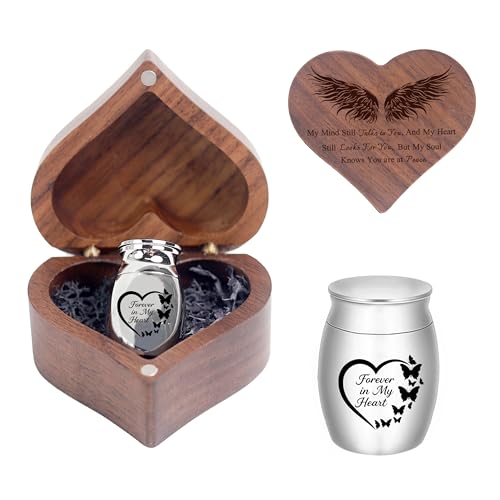 Small Urns for Ashes Heart Shaped Wooden Keepsake Box with Angel Wing Mini Cremation Keepsake Urns Memorial Urn for Men Women - color: Heart Shape, size: heart shape