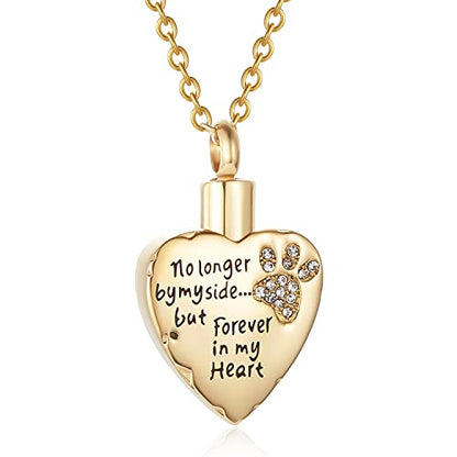 Fashion Pet Cremation Jewelry Stainess Steel Heart Keepsake Ashes Necklace Dog Cat Paw Memorial Urn Pendant - color: G-White