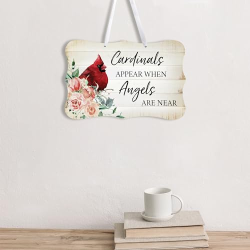 LifeSong Milestones Memorial Wall Hanging Signs Bereavement Keepsake Condolence Funeral Gift For Loss of Loved One 8x12 (Cardinals Appear When Angels (White)) - color: Cardinals Appear When Angels (White)