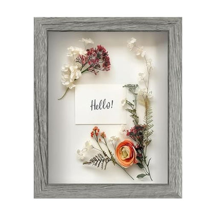 FrameWorks 8x10 Driftwood Wooden Shadow Box Frame – Soft Felt Back, Tempered Glass, and Included Elegant White Ball Push Pins - color: Grey, size: 8"x10"