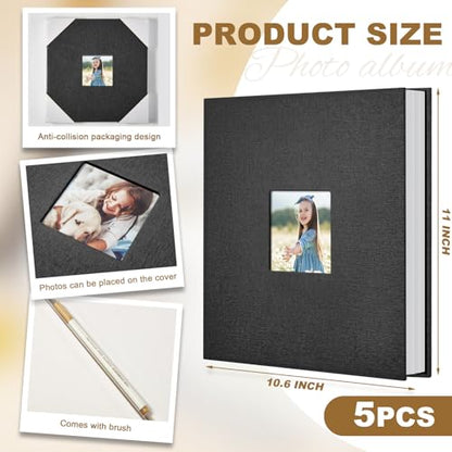 Jetec 5 Pcs 11 x 10.6 Inch Large Photo Album Self Adhesive,Black - color: Black