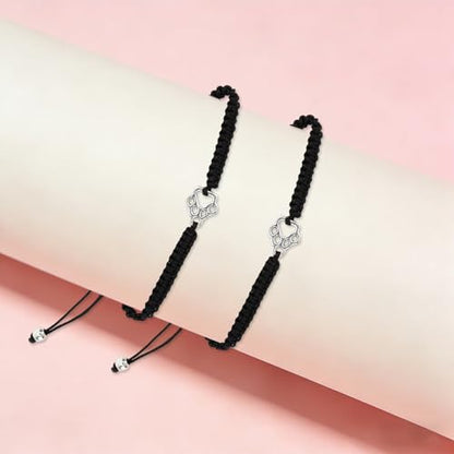 Aelciyue Pet Memorial Mothers Day Birthday Xmas Valentines Day Gifts for Loss Of Cats Dogs Mom Dad Paw Print Gifts Bracelets - style: Black Rope-2Pcs-02