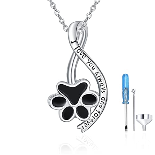 Dreamboat Urn Necklace for Dog Cat Ashes 925 Sterling Silver Pet Cremation Memorial Pendant Paw Print Ash Keepsake Jewelry for Women - color: Silver