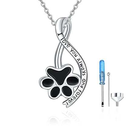 Dreamboat Urn Necklace for Dog Cat Ashes 925 Sterling Silver Pet Cremation Memorial Pendant Paw Print Ash Keepsake Jewelry for Women - color: Silver