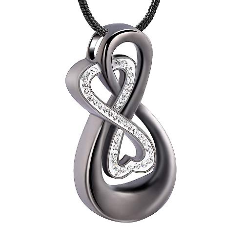 Infinity Love Urn Pendant Stainless Steel Snake Chain Cremation Jewelry for Ashes for Woman Free Filling Tools Include - color: Gray