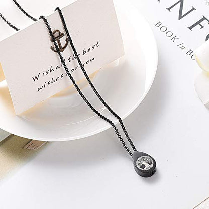 Hearbeingt Teardrop Urn Necklaces for Ashes Tree of Life Memorial Locket - color: Teardrop-Black