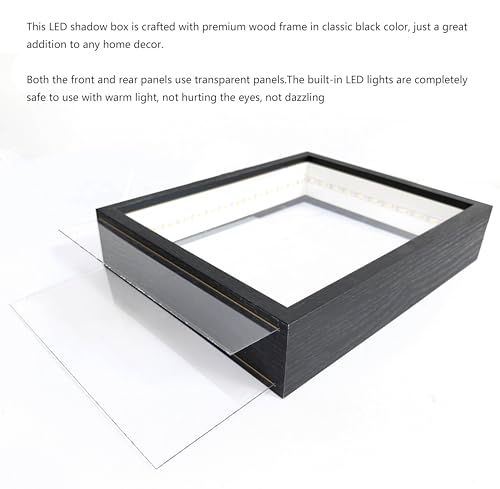 Shadow Box Frame with Lights 10'' ×8 '' Memory Boxes Keepsakes Display Case Dried Flower 3D Deep Picture Frame Memorial Gifts Memorabilia Medal Wedding Travel Baby Items (Black) - color: Black