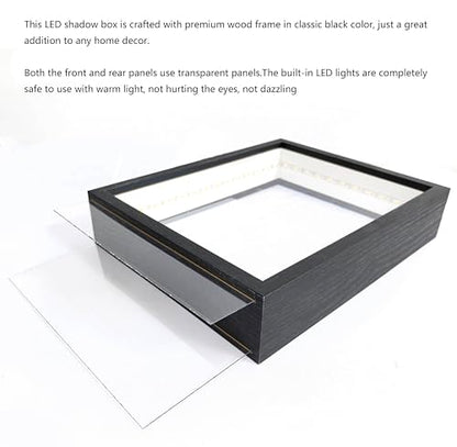 Shadow Box Frame with Lights 10'' ×8 '' Memory Boxes Keepsakes Display Case Dried Flower 3D Deep Picture Frame Memorial Gifts Memorabilia Medal Wedding Travel Baby Items (Black) - color: Black