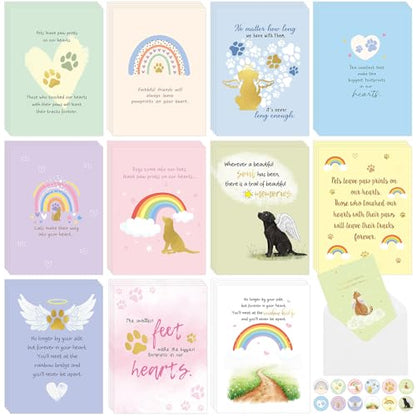 Motiskyy 48 Pack Pet Sympathy Cards for Dogs Cats Loss Sympathy Card Bulk with Envelopes and Stickers Loss of Pet Dog Cat Rainbow Bridge Condolences Gifts (Pastel) - style: Pastel