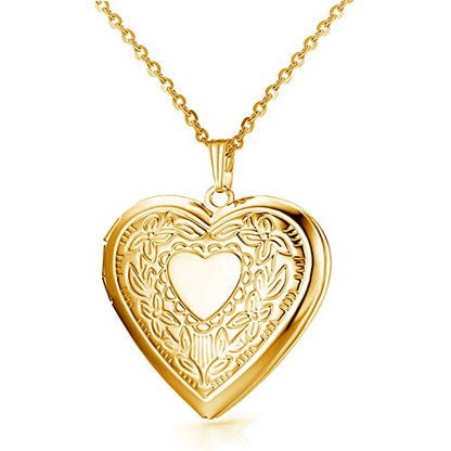 Gold Oval Flower Locket Necklace that Holds Pictures Photo Locket Pendant - color: Gold