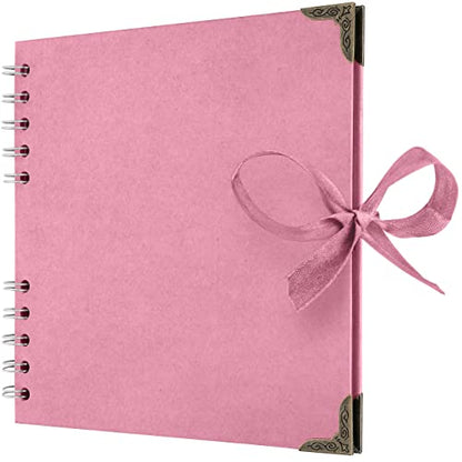 Bstorify Square Scrapbook Photo Albums 7 x 7 Inch Pink Thick Paper, Hardcover, Metal Corners, Ribbon Closure - Ideal for Your Scrapbooking Albums, Art & Craft Projects | Hardcover with Thick 200 GSM Kraft Paper, Ideal for Your Scrapbooking Albums, Art & C