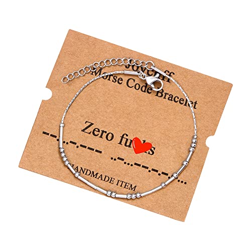 JoycuFF Inspirational Morse Code Bracelets for Women Silver Beads Jewelry Encouragement Mantra Gifts for Her - style: Silver Zero F**k*s