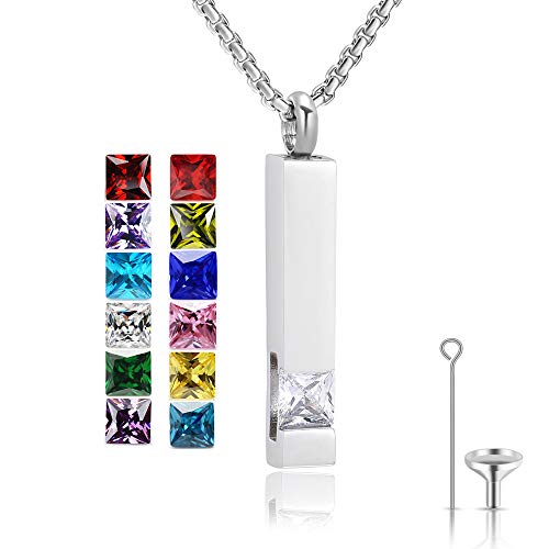 YOUFENG Urn Necklaces for Ashes Birthstone Cube Urns for Human Ashes Memorial Cremation Urn Locket Keepsake Ashes Jewelry - style: Silver - April
