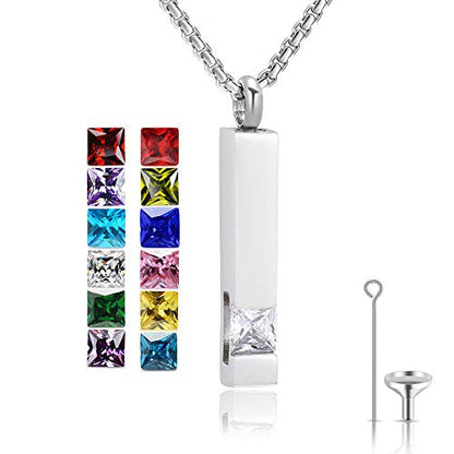 YOUFENG Urn Necklaces for Ashes Birthstone Cube Urns for Human Ashes Memorial Cremation Urn Locket Keepsake Ashes Jewelry - style: Silver - April
