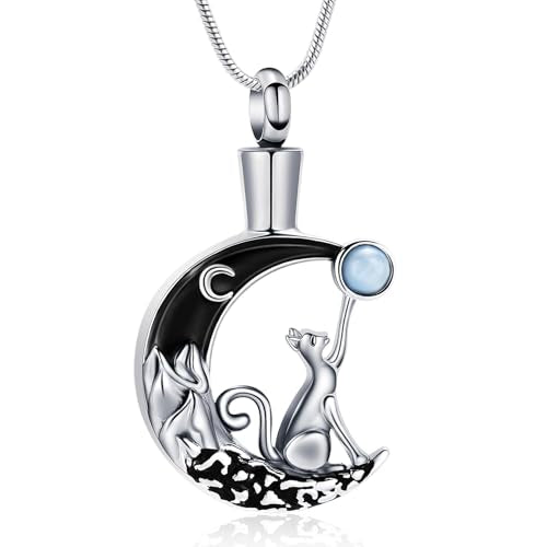 zeqingjw Cat Moon Cremation Necklace for Ashes Pet Ashes Keepsake Urn Jewelry for Ashes Stainless Steel Pet Urn Pendant Memorial Gift for Loved Ones - color: Z Moon-Silver