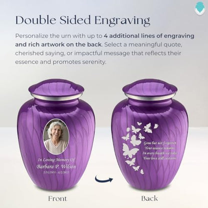 GetUrns Personalized Butterfly Cremation Urn for Human Ashes, Pearl Purple Photo Urn for Adult Male or Female, Double-Sided Custom Engraving, Holds Up to 200 Cu in - color: Pearl Purple