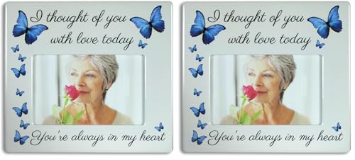 Memorial Picture Frame - I Thought of You with Love Today - Beautiful Tribute to The Loss of a Loved One - Butterfly Gifts - Sympathy - Measures 8"W x 7.25"H - Holds a 4" x 6" Photo (Pack of 2) - size: Not Customized (Pack of 2)