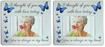 Memorial Picture Frame - I Thought of You with Love Today - Beautiful Tribute to The Loss of a Loved One - Butterfly Gifts - Sympathy - Measures 8"W x 7.25"H - Holds a 4" x 6" Photo (Pack of 2) - size: Not Customized (Pack of 2)