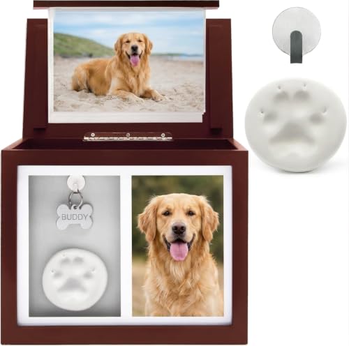 Chasing Tails Pet Urns for Dogs Ashes Keepsake - Memorial Dog Urns for Ashes Personalized, Cat Urns for Ashes, pet urns for Dogs Ashes Small - Includes Pet Paw Print Kit, Picture Frame and Photo Book - color: Brown