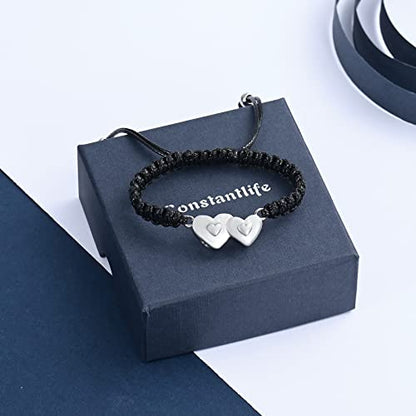 constantlife Double Heart Cremation Bracelet for Ashes for Women Stainless Steel Pendant Urn Memorial Jewelry Loved Ones Human Pet Funeral Keepsake Gift - color: Always in My Heart-Silver