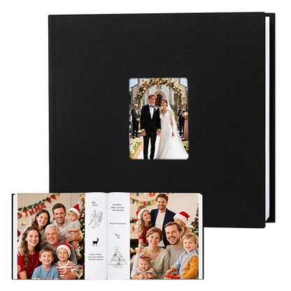 Aevdor 8x10 Photo Album, 100 Pockets, Linen Cover, Writing Space, Black | Fits 8x10 Photos, Graphic Designs, Watercolors and Drawings, Doubles as an Art Portfolio - color: Linen Black