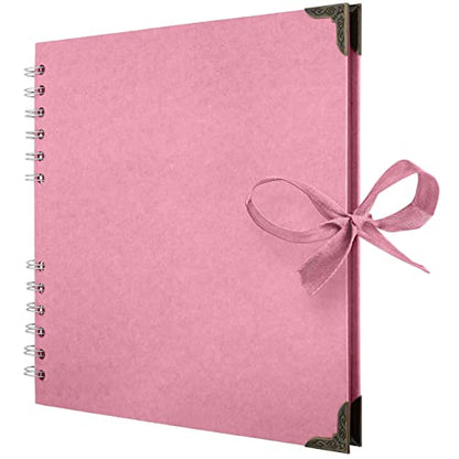 Bstorify Square Scrapbook Photo Albums 8 x 8 Inch Pink Thick Paper, Hardcover, Metal Corners, Ribbon Closure - Ideal for Your Scrapbooking Albums, Art & Craft Projects | Hardcover with Thick 200 GSM Kraft Paper, Ideal for Your Scrapbooking Albums, Art & C