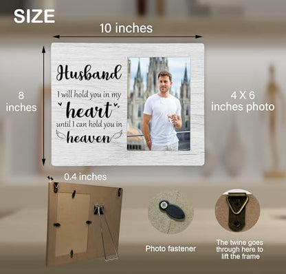 Husband Memorial Picture Frame, I Will Hold You in My Heart Remembrance Wooden Photo Frame Gifts for Loss of Husband, 4x6 inch Photo - style: Husband Memorial