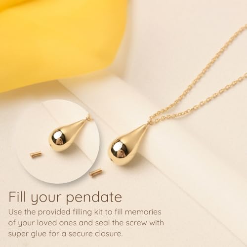 Gold Tear Drop Necklace - 14K Real Gold Urn with Tear Drop Pendant Custom Name, Personalized Funeral Tear Drop Keepsake Jewelry