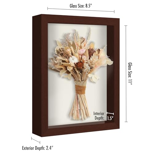 Americanflat 8.5x11 Shadow Box Frame with Shatter-Resistant Glass - Silhouette Collection - Large Shadow Box Display Case for Tabletop and Wall Display - Mahogany with Soft Felt Back | Shatter-resistant glass, 1.5 inch interior depth, hangs vertical or ho